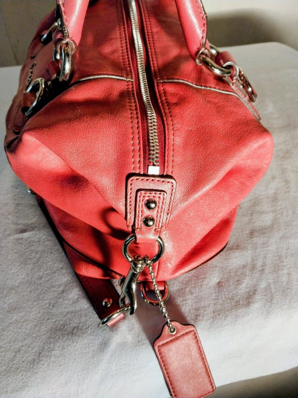 Coach Ashley Coral Pink Leather Satchel Pleated Silver Hardware Hobo Bag F15445 - Picture 6 of 11